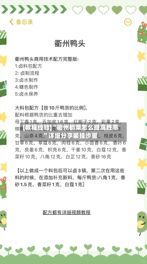 [教程经验]“衢州都莱怎么提高胜率”详细分享装挂步骤