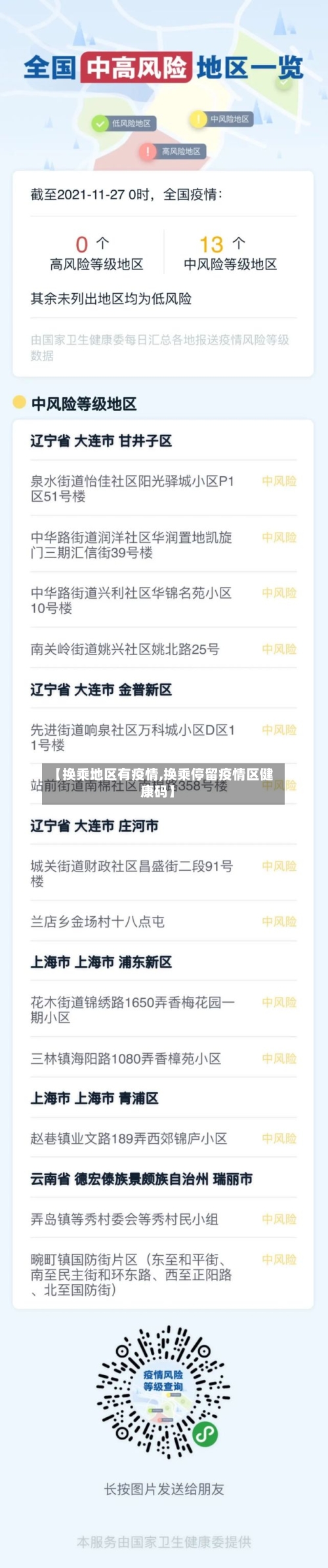 【换乘地区有疫情,换乘停留疫情区健康码】