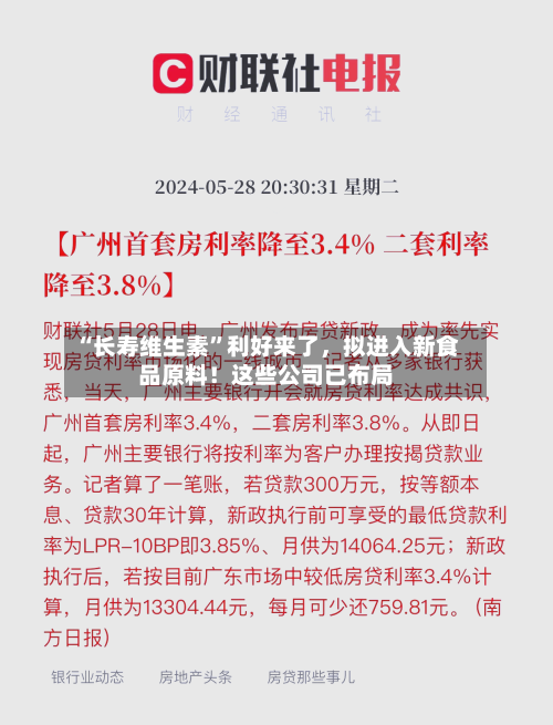 “长寿维生素”利好来了，拟进入新食品原料！这些公司已布局