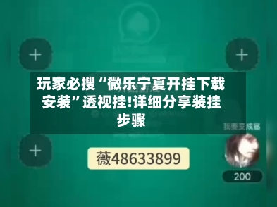 玩家必搜“微乐宁夏开挂下载安装	”透视挂!详细分享装挂步骤-第2张图片