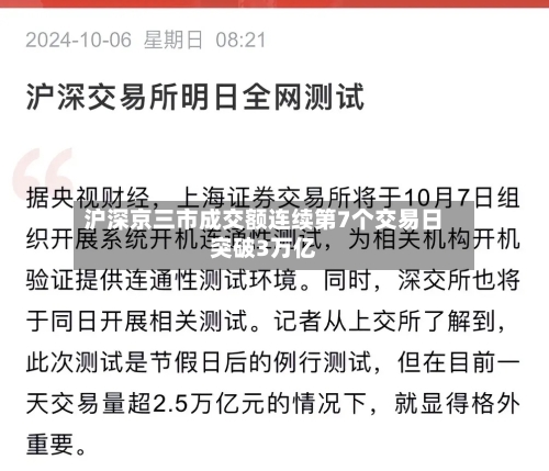 沪深京三市成交额连续第7个交易日突破3万亿